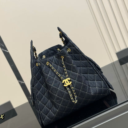 CHANEL 25 MEDIUM BAG SHOULDER HANDBAG DENIM DARK BLUE 40CM