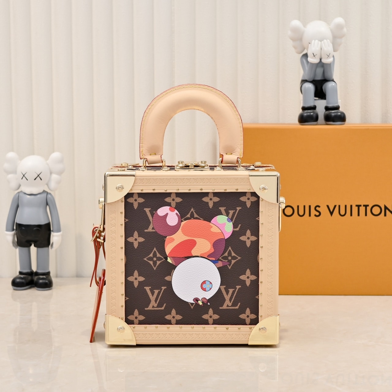 LOUIS VUITTON X TAKASHI MURAKAMI MINI SQUARE TRUNK BROWN 17CM M13127