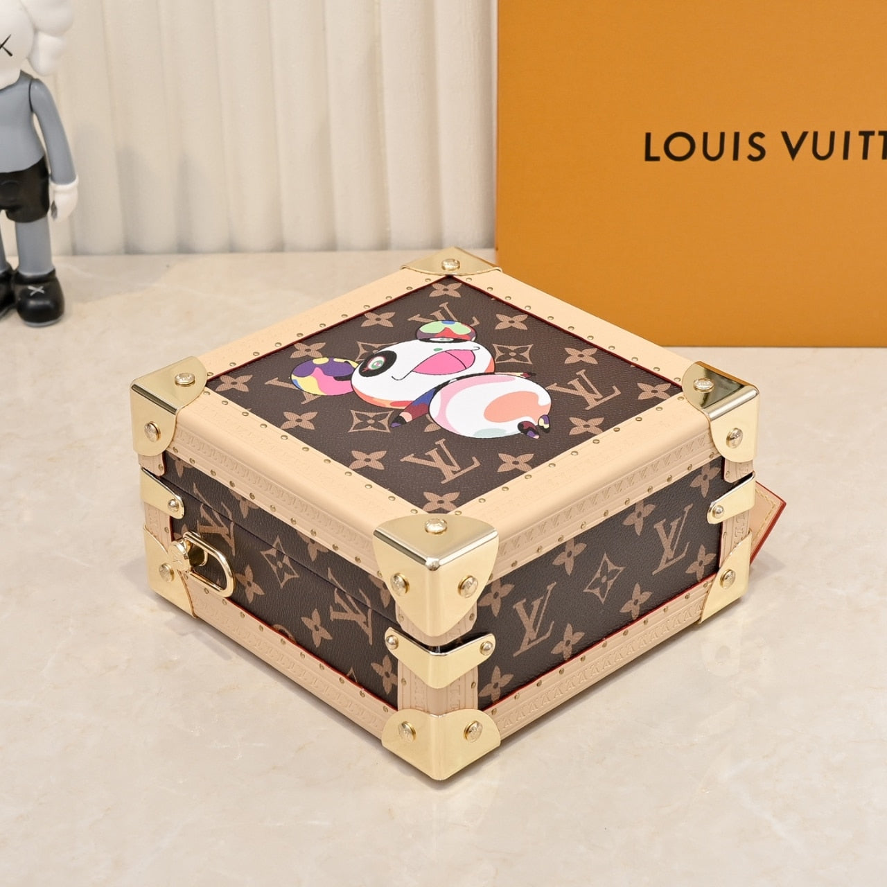 LOUIS VUITTON X TAKASHI MURAKAMI MINI SQUARE TRUNK BROWN 17CM M13127