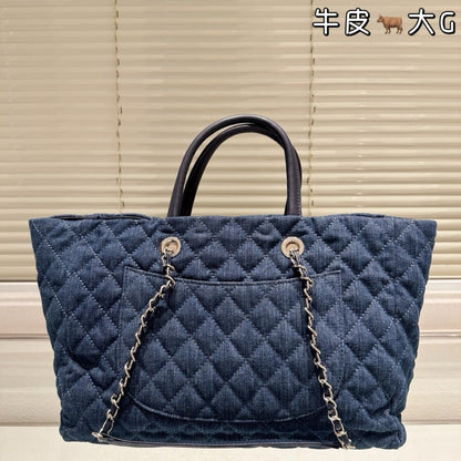 CHANEL QUILTED LARGE COCO HANDLE SHOPPING TOTE DENIM BLUE 37CM
