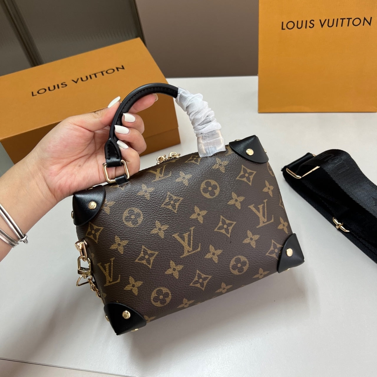 LOUIS VUITTON PETITE MALLE SOUPLE MONOGRAM BAG BROWN 20CM M45571