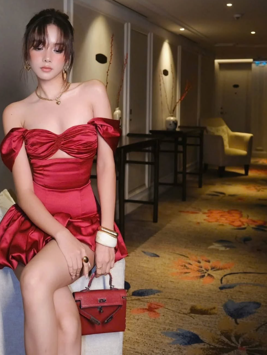 Burgundy A Line Strapless Satin Short Birthday Dress Homecoming Dress SH2003