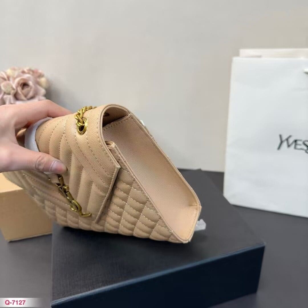 Saint Laurent ENVELOPE MEDIUM IN QUILTED GRAIN DE POUDRE EMBOSSED LEATHER