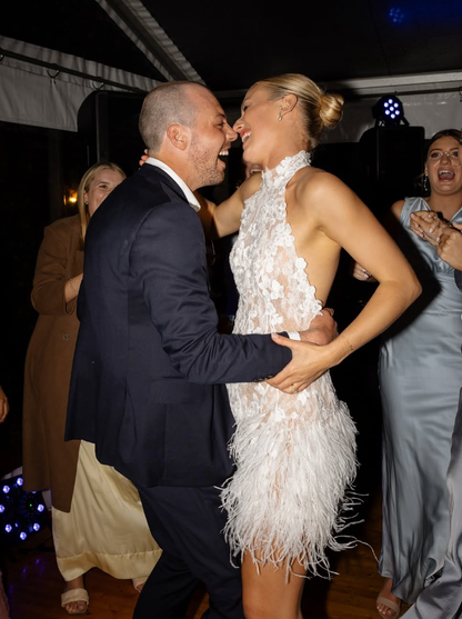 Charming Sheath Halter Lace Feather Short Birthday Dress Wedding Dress SH2040