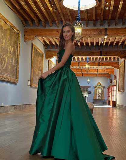 Gentle Green A Line One Shoulder Satin Long Prom Dress Evening Dress SH2502