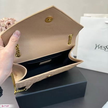 Saint Laurent ENVELOPE MEDIUM IN QUILTED GRAIN DE POUDRE EMBOSSED LEATHER