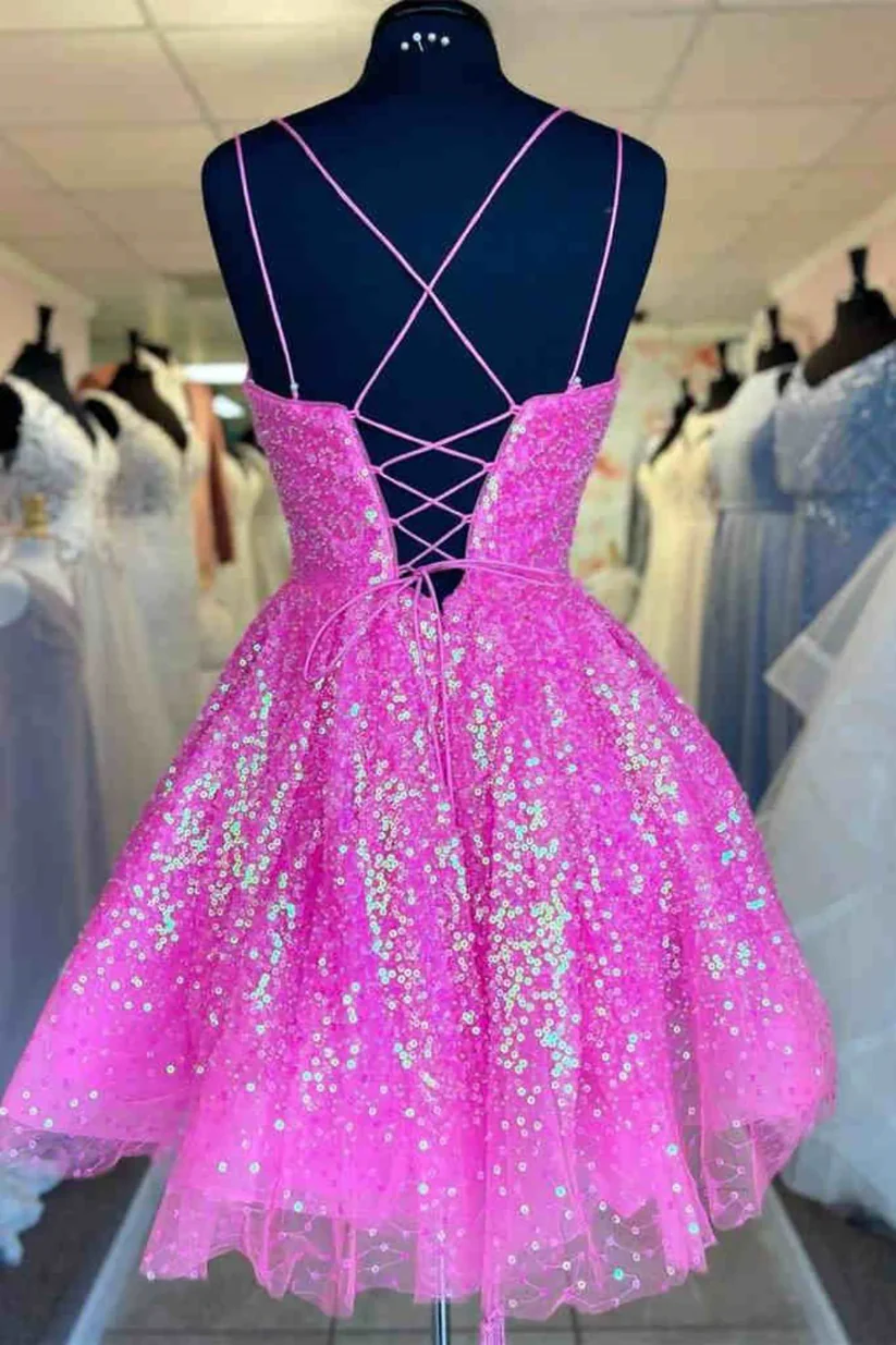 Glitter Sequins Tulle A-Line Homecoming Dress Short Party Dress SH1471