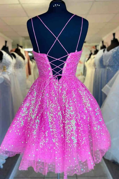 Glitter Sequins Tulle A-Line Homecoming Dress Short Party Dress SH1471