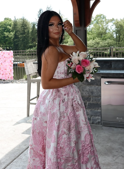 Pink A Line Sweetheart Neck Corset Satin Long Prom Dress Evening Dress SH1953