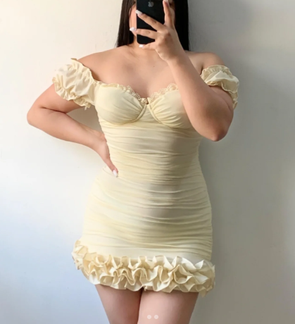 Cute Yellow Sweetheart Neck Sheath Ruffles Birthday Outfits Off The Shoulder Short Homecoming Dress S720