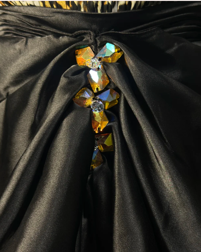 Vintage Leopard Chiffon Beaded Homecoming Dress Strapless Cocktail Dress S428