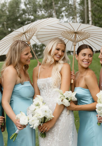 Stunning Sheath Strapless Blue Satin Bridesmaid Dress Evening Dress SH2836