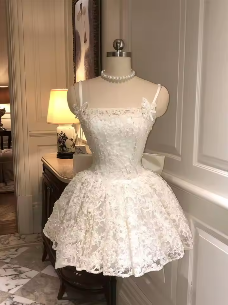 Elegant Ivory Lace Mini Homecoming Dress Princess Prom Dress  S196