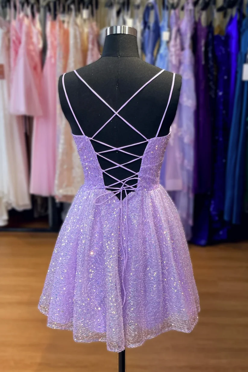 Glitter Sequins Tulle A-Line Homecoming Dress Short Party Dress SH1471
