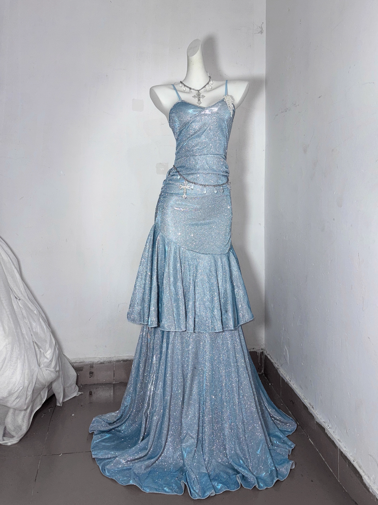 Classy Blue Spaghetti Straps Ruffles Homecoming Dress Short Birthday Dress S606