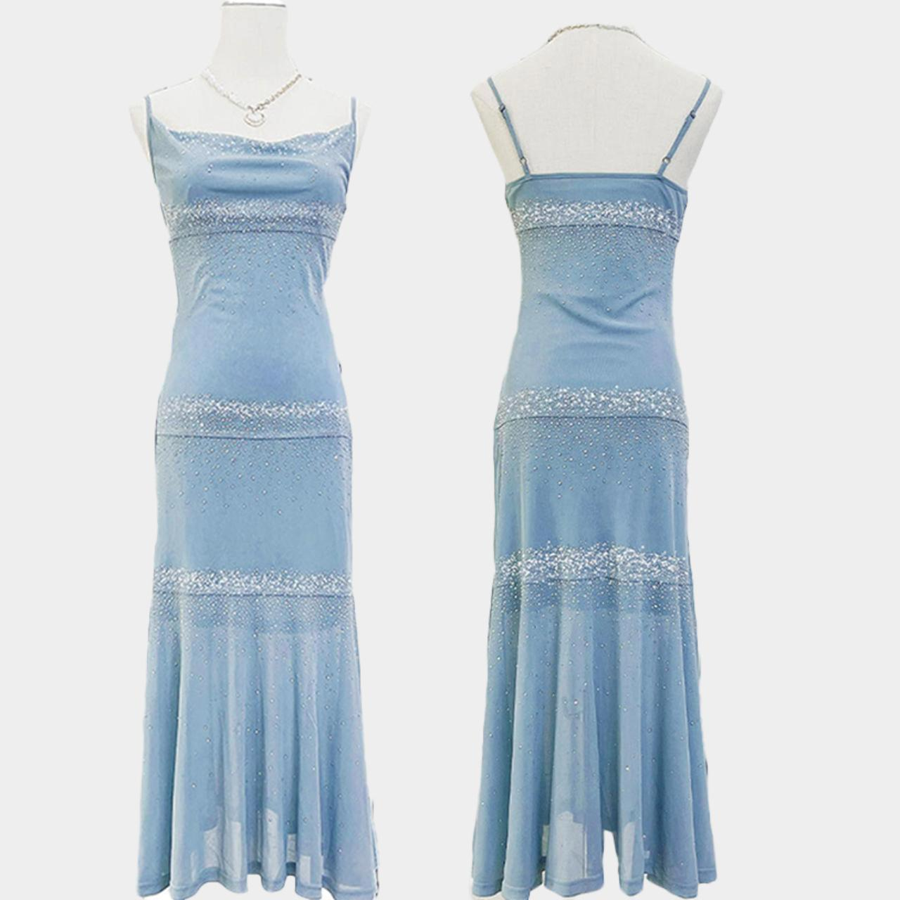 Sky Blue Beaded Chiffon Slip Prom Dress Formal Evening Dress SH1245