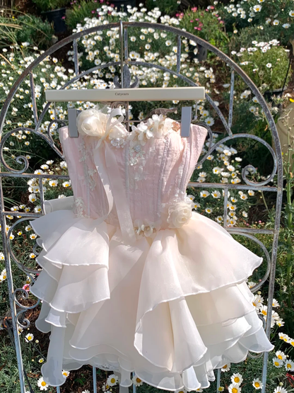 Sweet Pink Strapless Chiffon Appliques Short Birthday Outfits Cute A Line Homecoming Dress S404