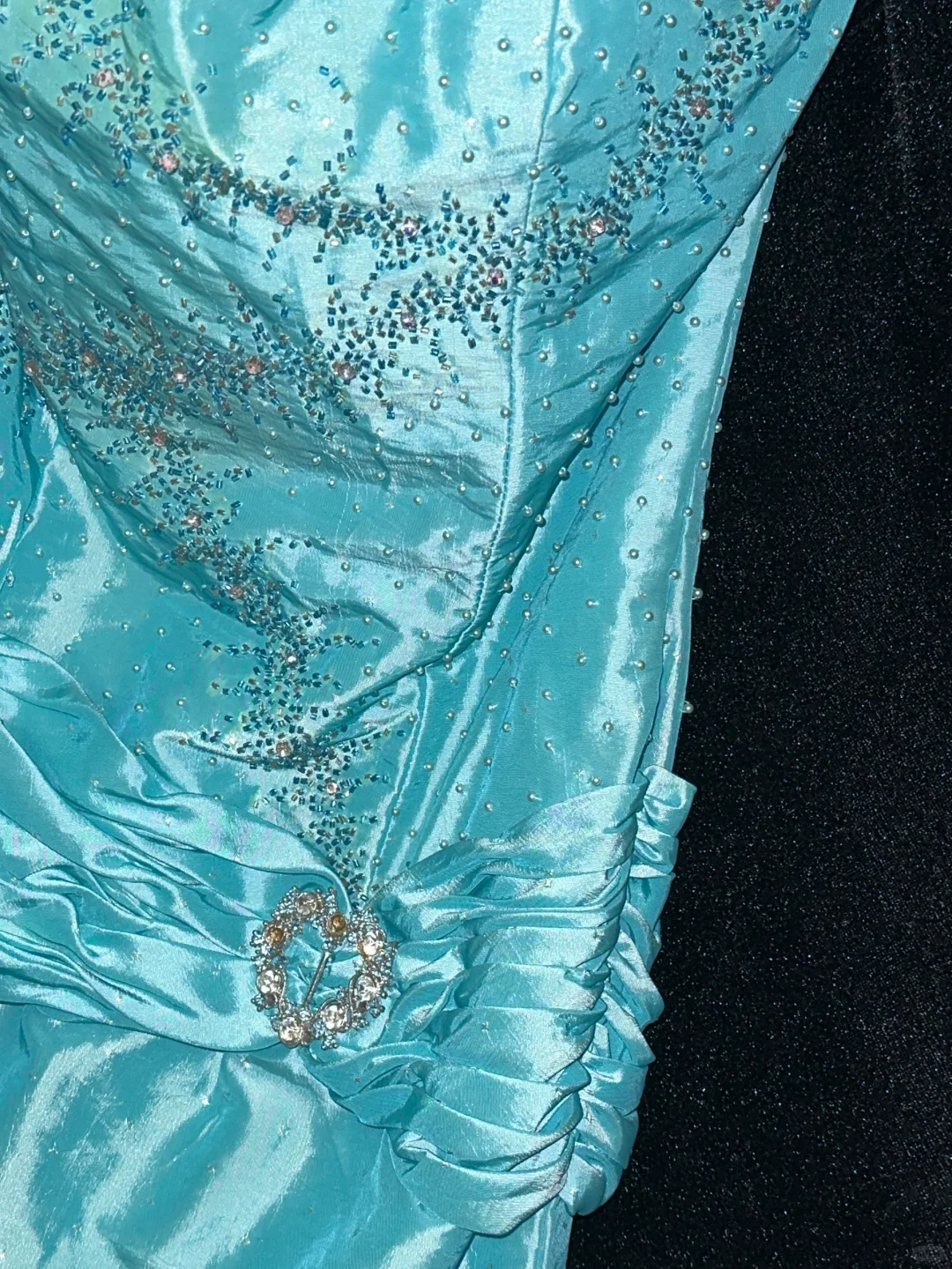 Vintage Mermaid Sweetheart Neck Beaded Blue Satin Long Prom Dress Evening Dress SH3160