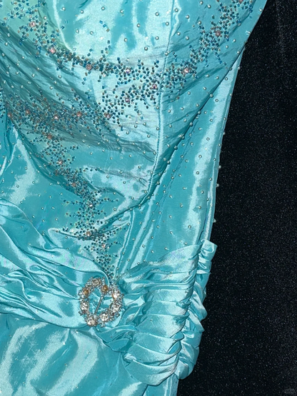 Vintage Mermaid Sweetheart Neck Beaded Blue Satin Long Prom Dress Evening Dress SH3160