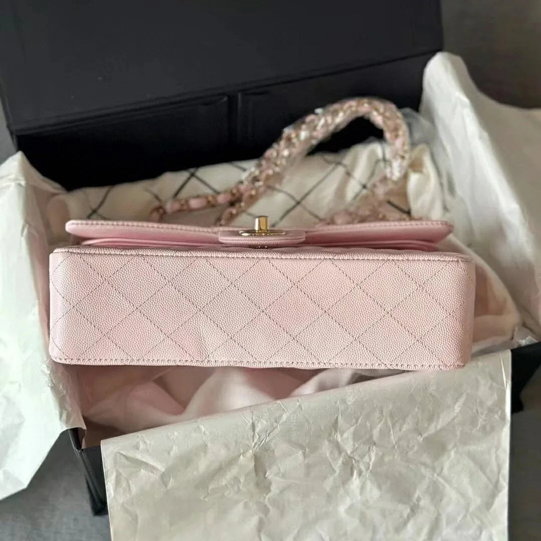 CHANEL Caviar Quilted Medium Double Flap Light Pink