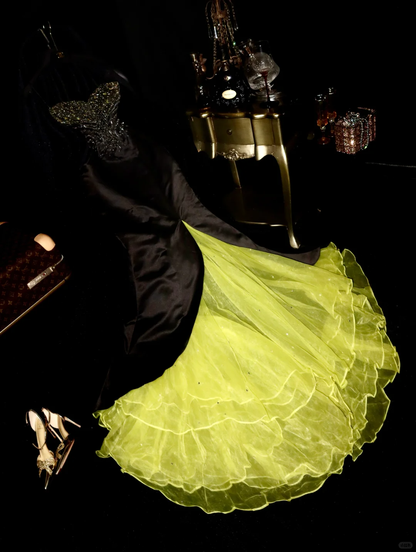 Vintage Mermaid Sweetheart Neck Beaded Satin Organza Prom Dress Party Dress SH3234