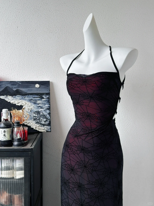 Vintage Halter Burgundy Sheath Long Evening Dress Backless Party Dress S649