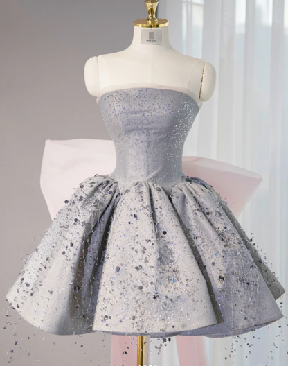 Charming Strapless Short A Line Birthday Dress Gray Homecoming Dress S301