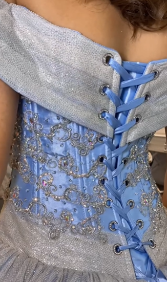 Blue Ball Gown Off the Shoulder Beaded Sequin Sweet 16 Dress Quinceanera Dress SH3293