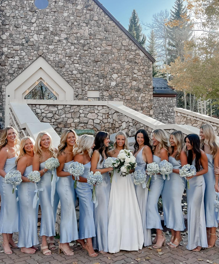 Simple Baby Blue Sheath Strapless Satin Long Bridesmaid Dress Evening Dress SH2831