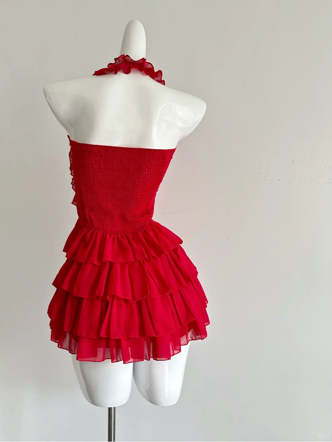 Sexy Halter Chiffon Cocktail Dress Red Holiday Dress S324