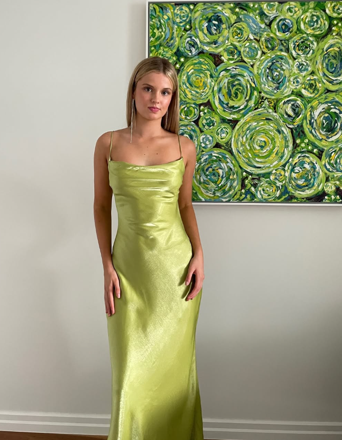 Simple Sheath Spaghetti Strap Green Satin Long Prom Dress Graduation Prom Dress SH2591