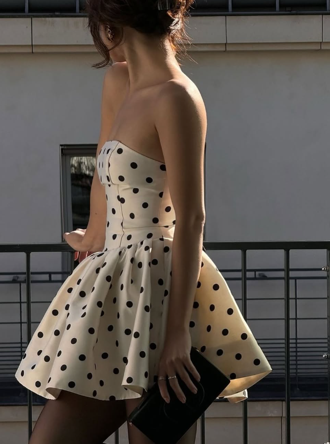 Cute A Line Strapless Polka Dots Satin Short Homecoming Dress Birthday Dress SH2147