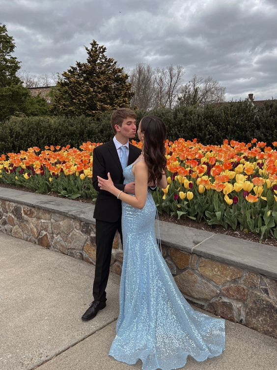 Light Blue Elegant Long Evening Gown Prom Dress SH960