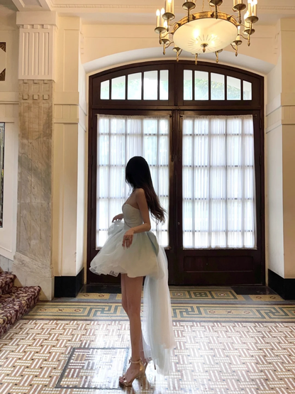 Baby Blue A Line Sweetheart Neck Tulle Short Homecoming Dress Birthday Dress with Bow SH3643