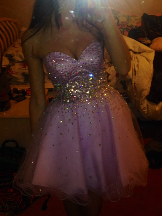 Elegant Pink Tulle Beaded A Line Homecoming Dress Strapless Short Cocktail Dress S423