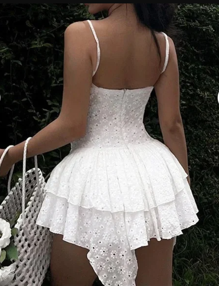 Vintage Spaghetti Straps Lace A Line Birthday Outfits White Layered Homecoming Dress S469