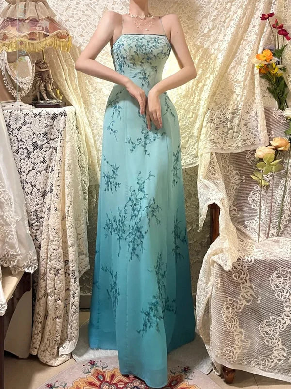 Blue exquisite beading vintage fashion floral long satin ball gown evening dress gh4434