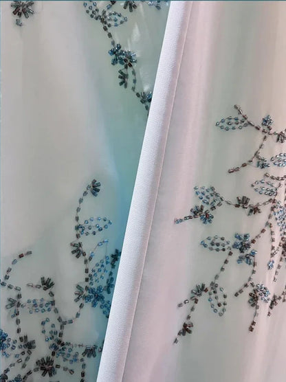 Blue exquisite beading vintage fashion floral long satin ball gown evening dress gh4434