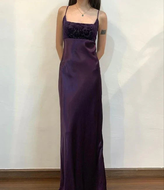 Purple Vintage Elegant Floral Spaghetti Strap Long Satin Ball Gown Evening Dress Birthday Party Dress Prom Dress gh3930