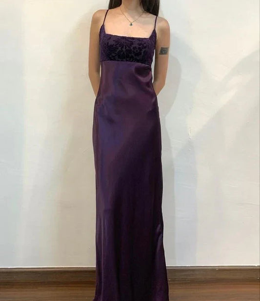 Purple Vintage Elegant Floral Spaghetti Strap Long Satin Ball Gown Evening Dress Birthday Party Dress Prom Dress gh3930