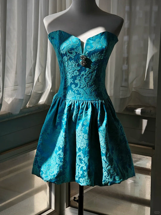 Peacock Turquoise Short Homecoming Dress Prom Dress Evening Dress gh4337