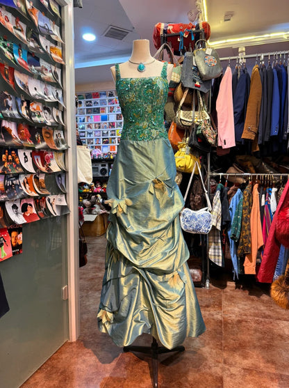 Green Gorgeous Fashion Vintage Delicate Floral Beaded Sequins Elegant Long Satin Ball Gown Evening Gown Party Dress gh4140
