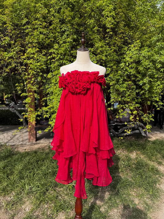 Red Stunning Fashion Vintage Elegant Delicate Floral Long Chiffon Homecoming Dress Prom Dress Evening Dress Birthday Party Dress gh4145