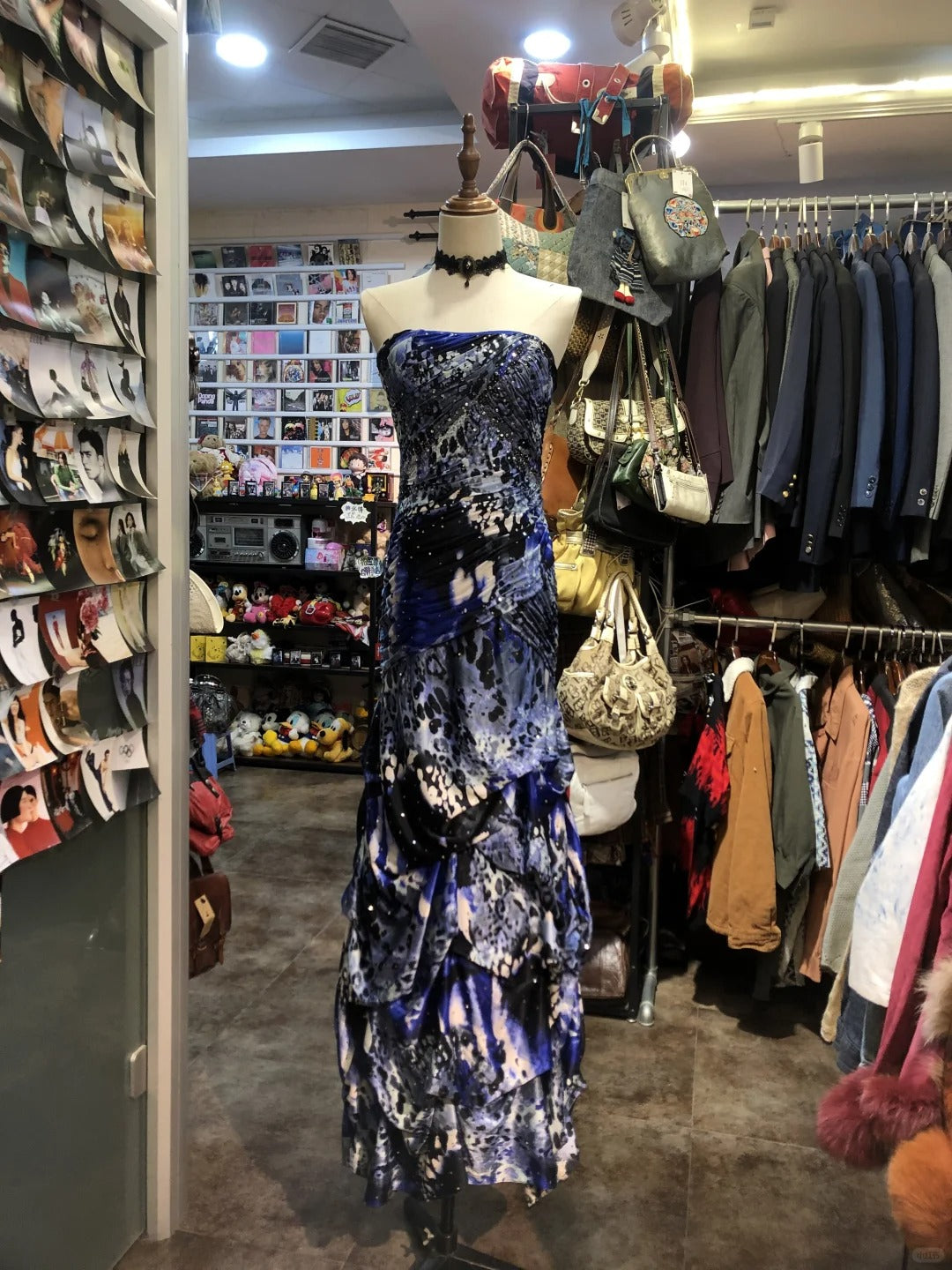 Blue Ink Painting Beaded Unique Fashion Retro Elegant Exquisite Long Ball Dress Evening Dress gh4216