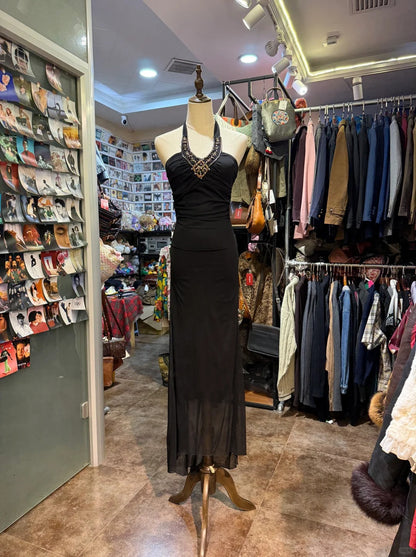 Black elegant long chiffon evening dress birthday party dress prom dress gh4280