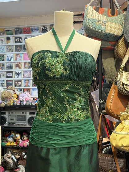 Green Gorgeous Fashion Vintage Exquisite Floral Beads Elegant Long Backless Satin Ball Gown Evening Dress Party Dress gh4141
