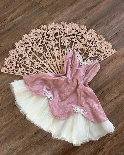 Pink New Fashion Exquisite Floral Appliqué Dark Pattern Jacquard Short Satin Tulle Homecoming Dress Birthday Party Dress Cocktail Party Dress Evening Dress Prom Dress Evening Dress gh3966