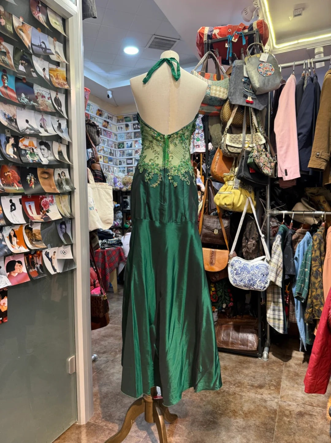 Green Gorgeous Fashion Vintage Exquisite Floral Beads Elegant Long Backless Satin Ball Gown Evening Dress Party Dress gh4141