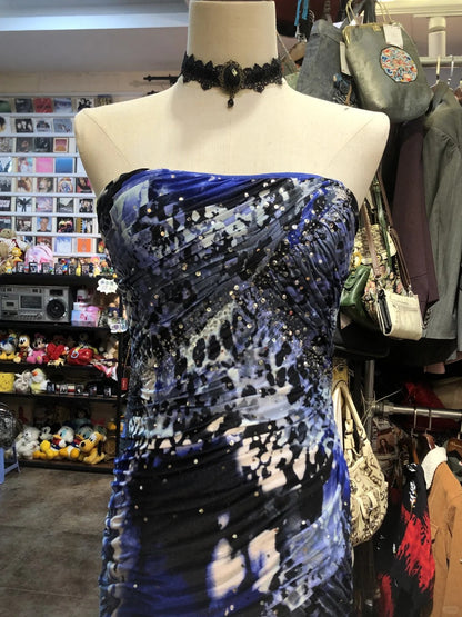 Blue Ink Painting Beaded Unique Fashion Retro Elegant Exquisite Long Ball Dress Evening Dress gh4216