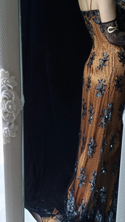 Brown Gorgeous Vintage Floral Beading Elegant Long Satin Mermaid Slim Fit Ball Gown Evening Gown Party Dress gh4712